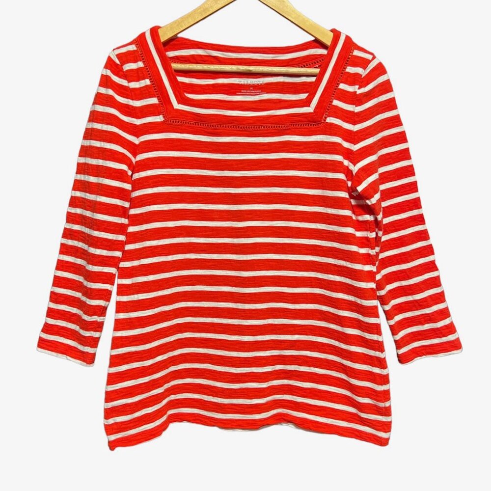 Talbots Top Size Medium Striped Slub Tee 3/4 Sleeve T-shirt